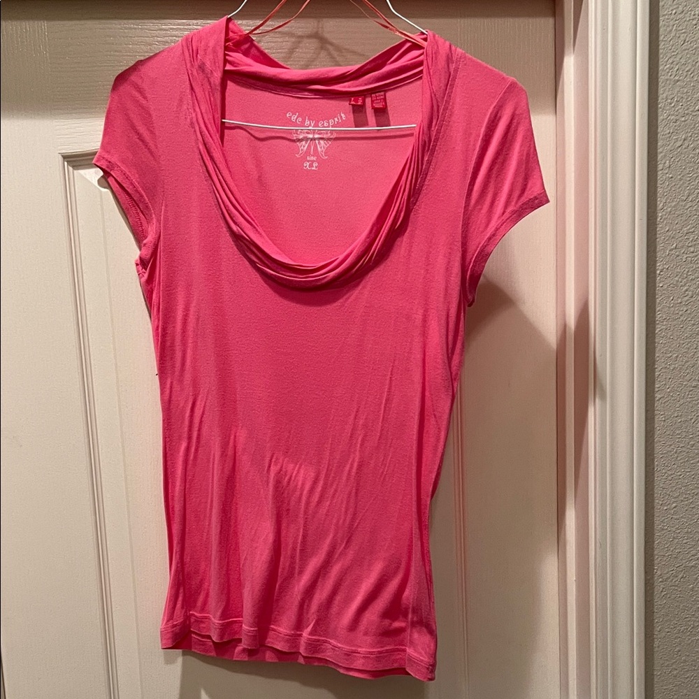 Esprit Pink Feminine Rolled Neck Short Sleeve Women’s Tee XL